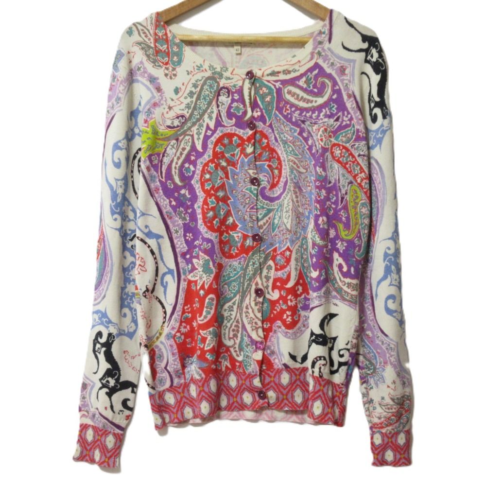 美品 ETRO エトロ ペイズリー柄 シルク100% ロゴボタン 長袖