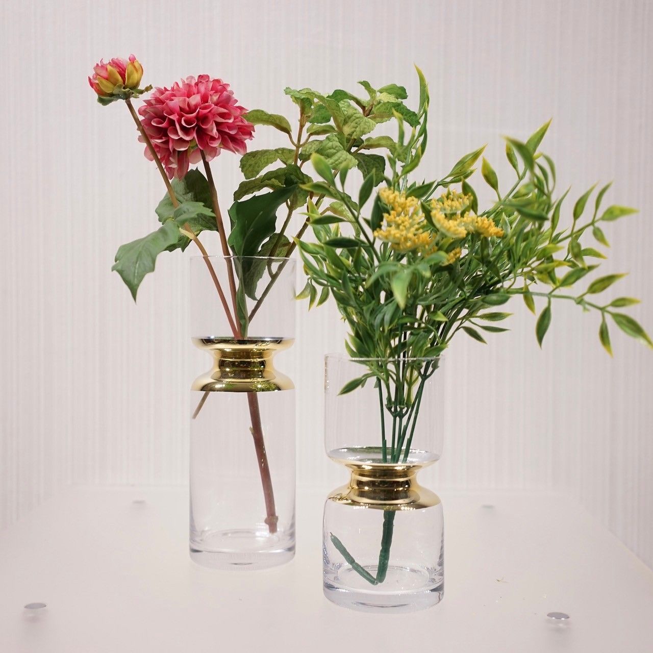 フラワーベース 2個セット 造花付き 花瓶 ガラス オブジェ モダン 北欧 造花 モデルルーム