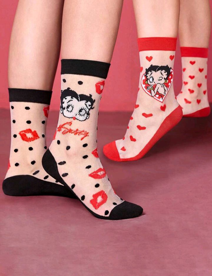Betty Boop ベティちゃん ソックス 2足セット くつ下 ハート
