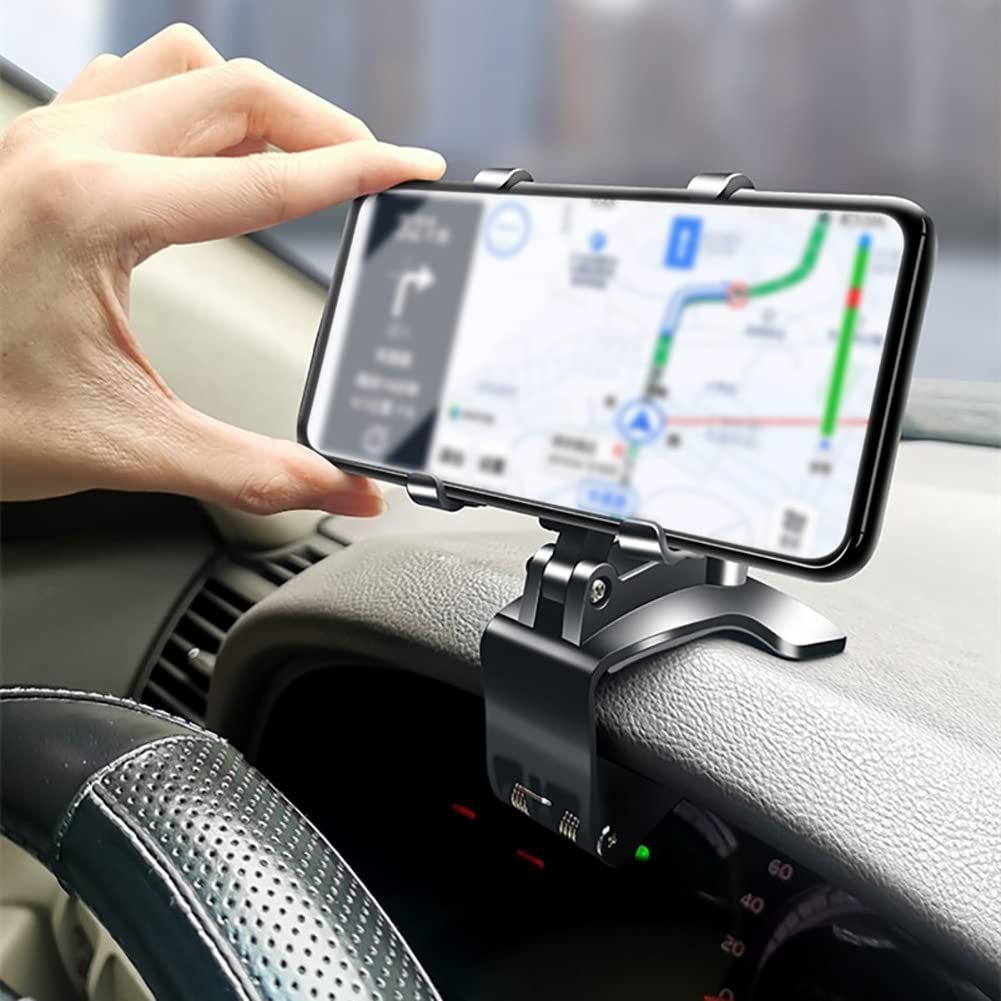 【セール】適切な角度に調整できます 片手操作 スマートフォンホルダー 厚いケース対応 クリップ式 安定性 360度回転 取り付け簡単 HUD式車載ホルダー iPhone/Huawei/Samsung/Sony/LGなど4.3-7.6インチ