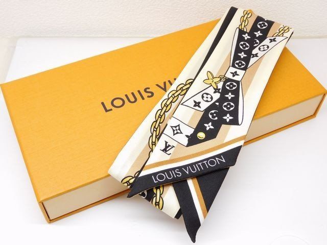 美品 ヴィトン M96176 バンドーBB・LV ボウ □ リボンスカーフ シルク