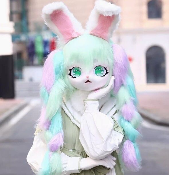 着ぐるみヘッド ウサギ耳 ミントグリーン 兎面 全頭ヘッド ケモノ マスク ファースーツ ぬいぐるみ コスプレ コスチューム - メルカリ