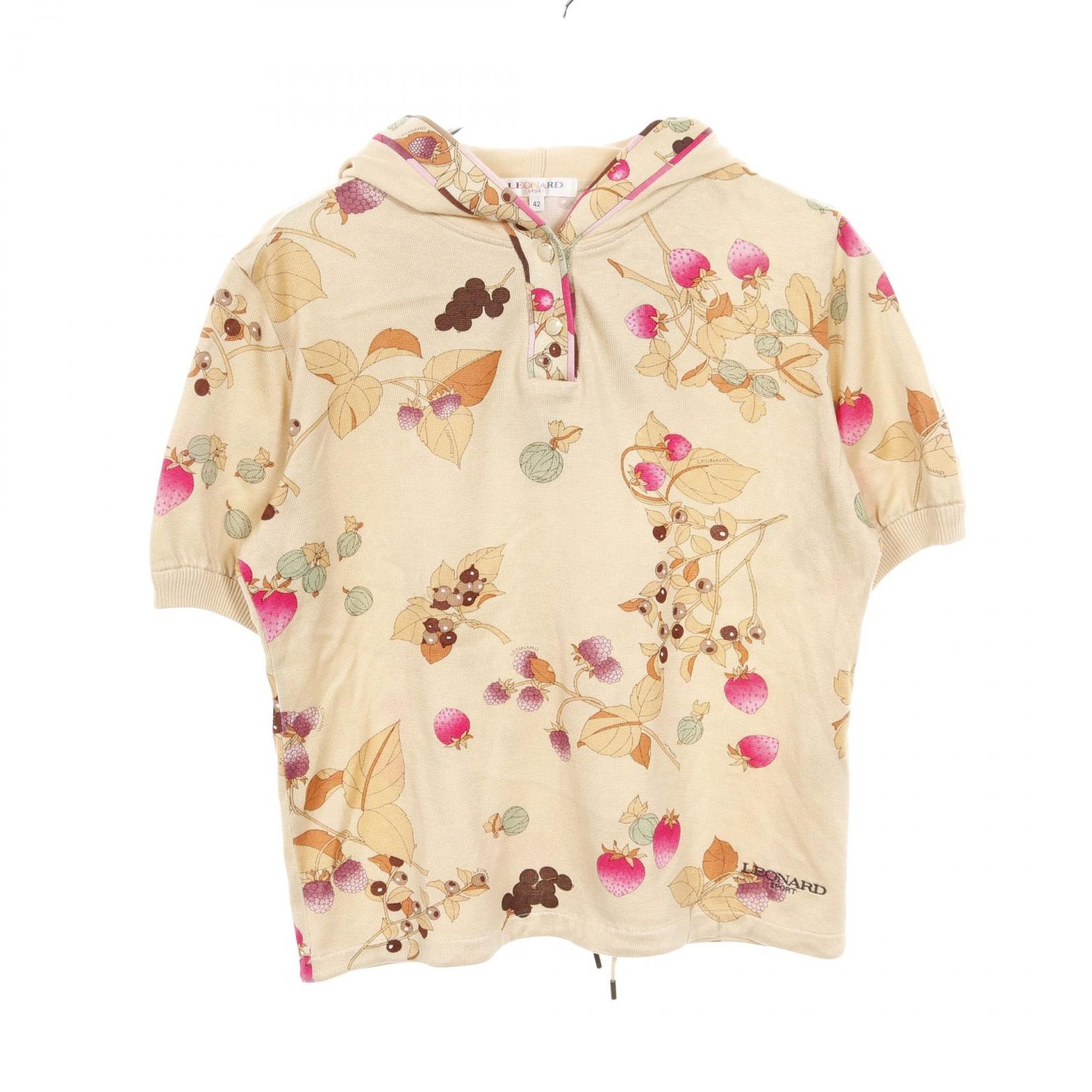 レオナールスポーツ LEONARD SPORT ニット ベージュ コットン フード付きトップス レディース Used A