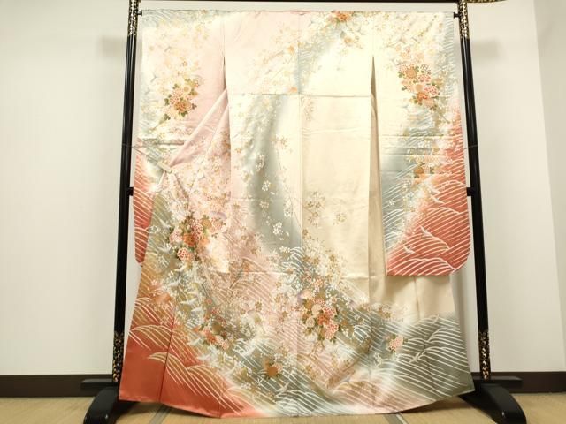 平和屋着物▽訪問着　単衣　秋草文　暈し染め　金銀彩　正絹　逸品　BAAS8043yc 平和屋着物▽訪問着 単衣 秋草文 暈し染め 金銀彩 正絹