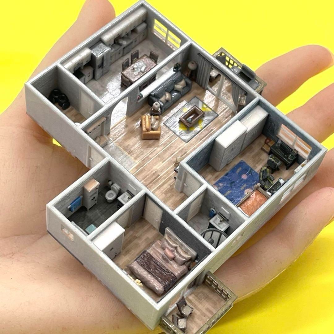 住宅模型　1/64にも　フィギュアに　ドールハウス　完成品　ミニチュア　ジオラマ Nゲージ 住宅模型 ジオラマ ドールハウス 完成品 フィギュア 1