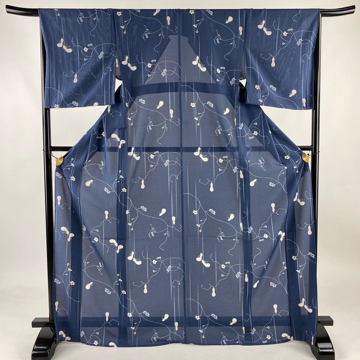 小紋 身丈170.5cm 裄丈66cm M 薄物 絽 へちま 青灰色 正絹 秀品