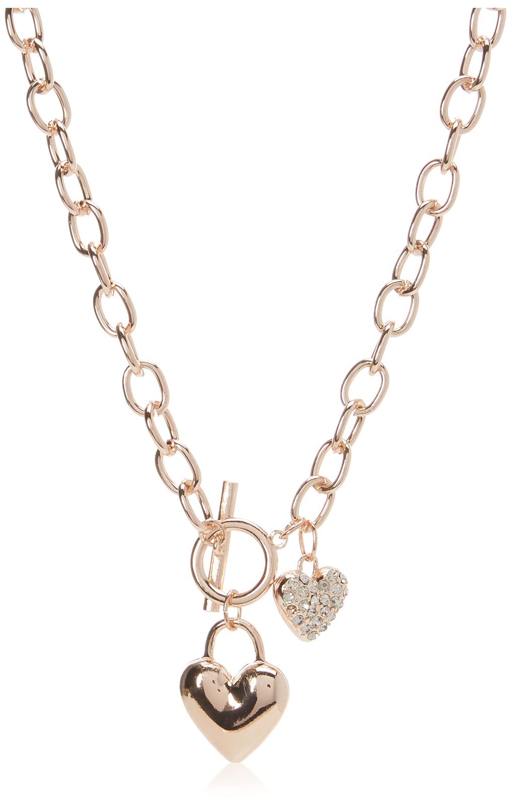 GUESS レディース パフィーハートトグルネックレス， One Size， 金属， 