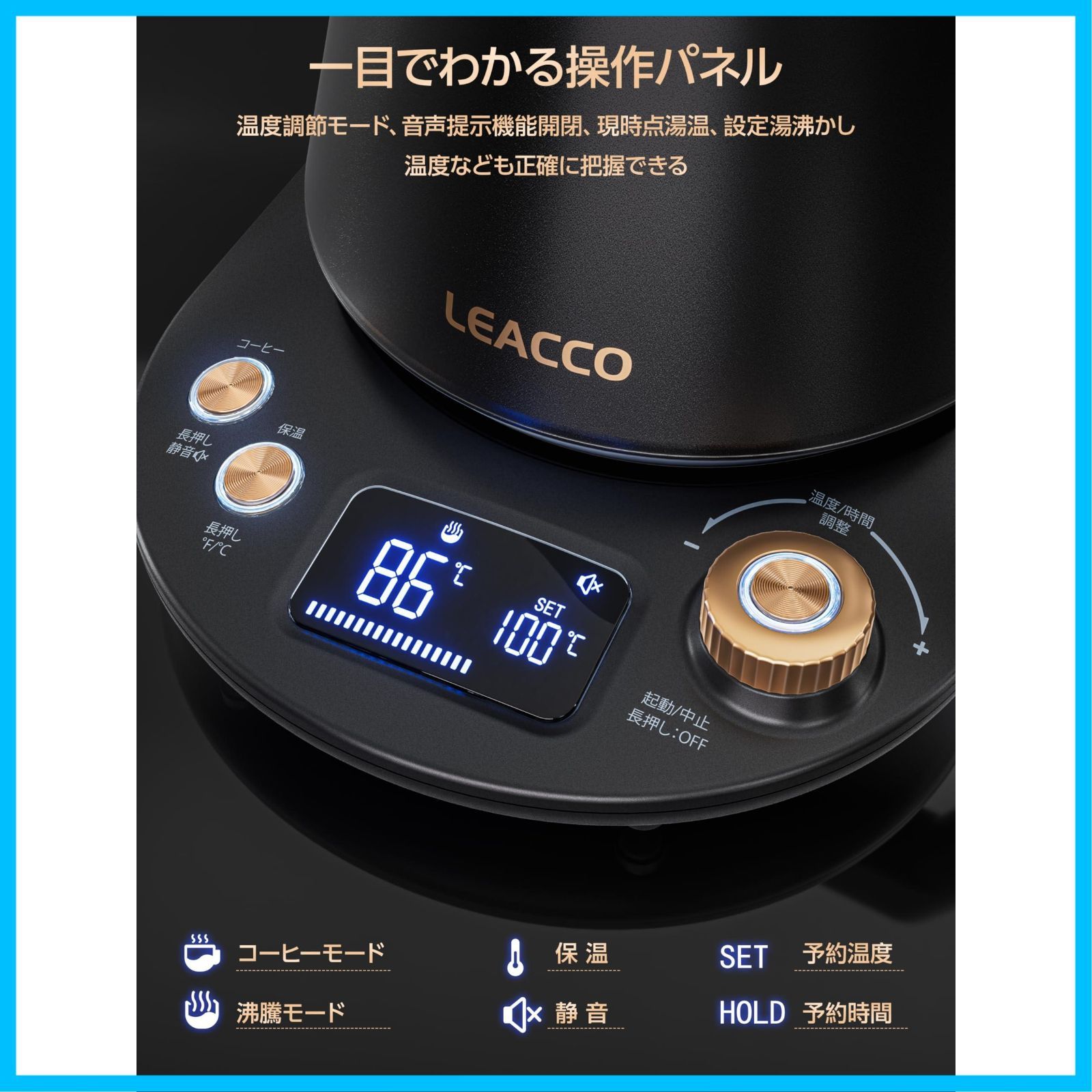 新着商品】LEACCO 電気ケトル 温度調節 コーヒーポット 2種湯沸かし