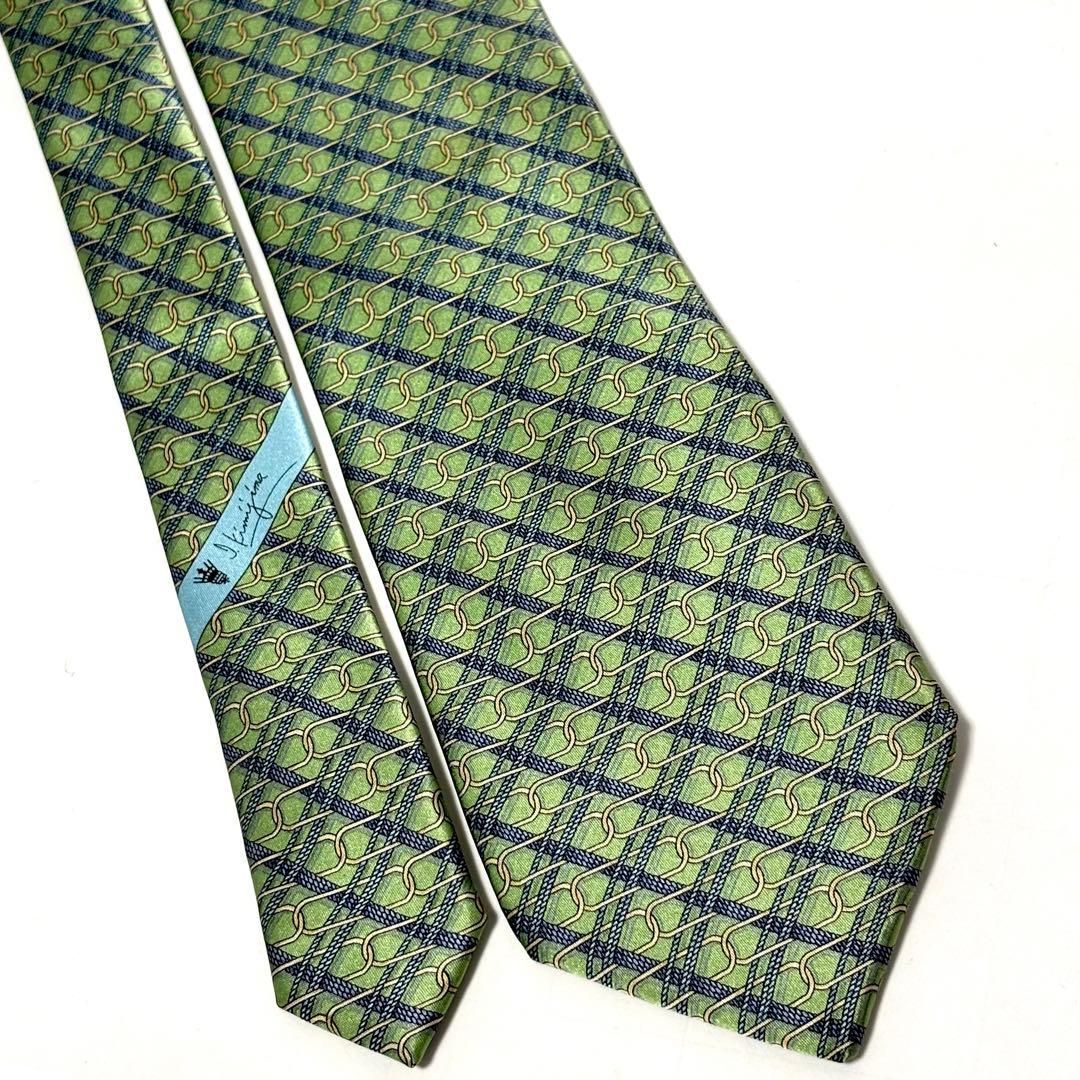 極美品✨ キミジマ ネクタイ 光沢 グリーン チェック柄 お洒落