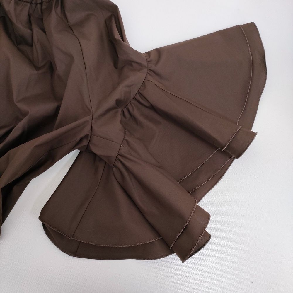  Audie a Muses ラッフルスリーブブラウス 定価25300円 ブラウス シャツ 25 AW ブラウン レディース オーディアミューズ 5-0930 M 五分袖 七分袖 シャツ ブラウス