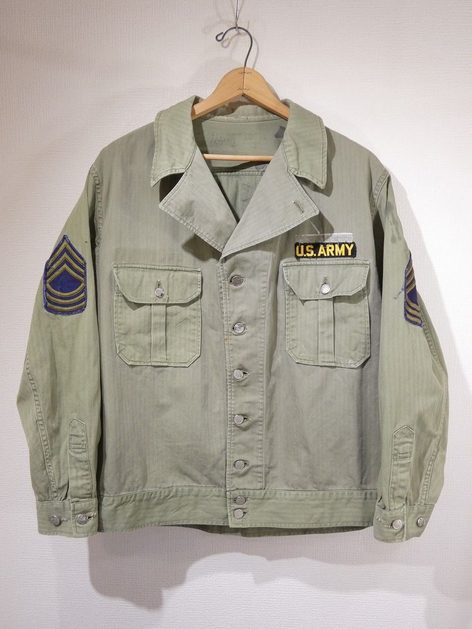 WW2 大戦 40s ビンテージ US ARMY M-41 M-42 TWO-TONE HBT ツートン ヘリンボーン ツイル ユーティリティ ジャケット 46R USMC USN USAF 30s 50s カバーオール