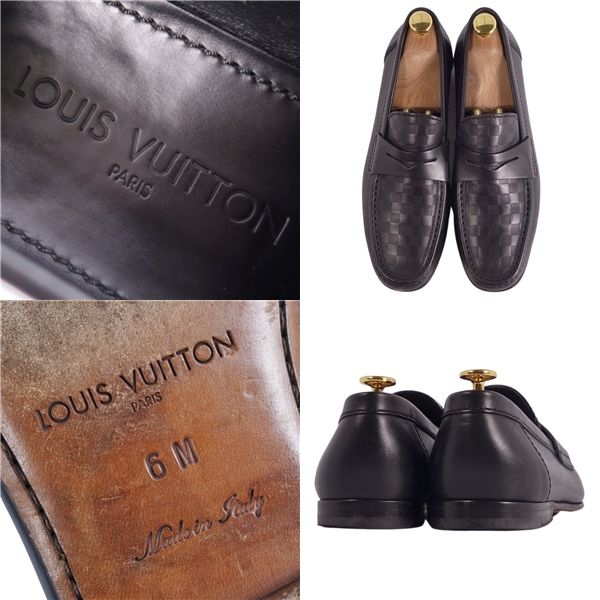 美品　ルイヴィトン　ダミエ　モカシンローファー黒 6 1/2 美品 ルイヴィトン LOUIS VUITTON ローファー モカシン ダミエ