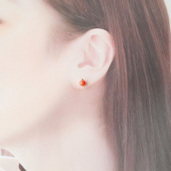 K18 深海 ピンク 珊瑚 ラウンド 約5-5.5mm k18金スケルトンキャッチ付き スタッドピアス 直結タイプ 18金 NEXPOTALLINN_EU