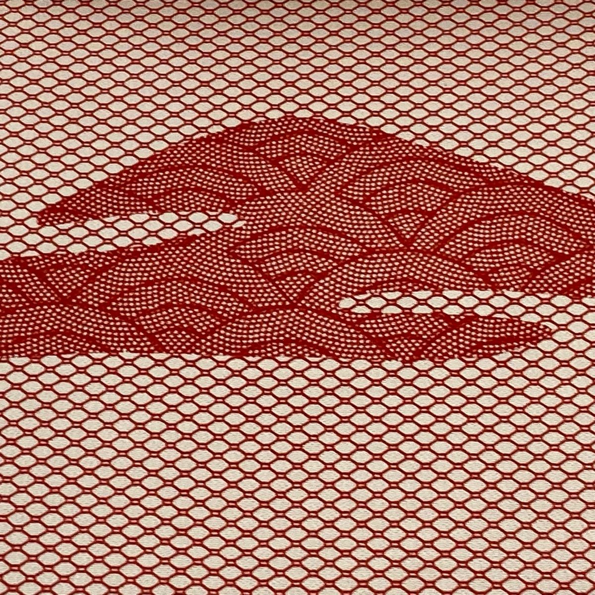 反物 秀品 小紋 波 幾何学模様 朱色 正絹