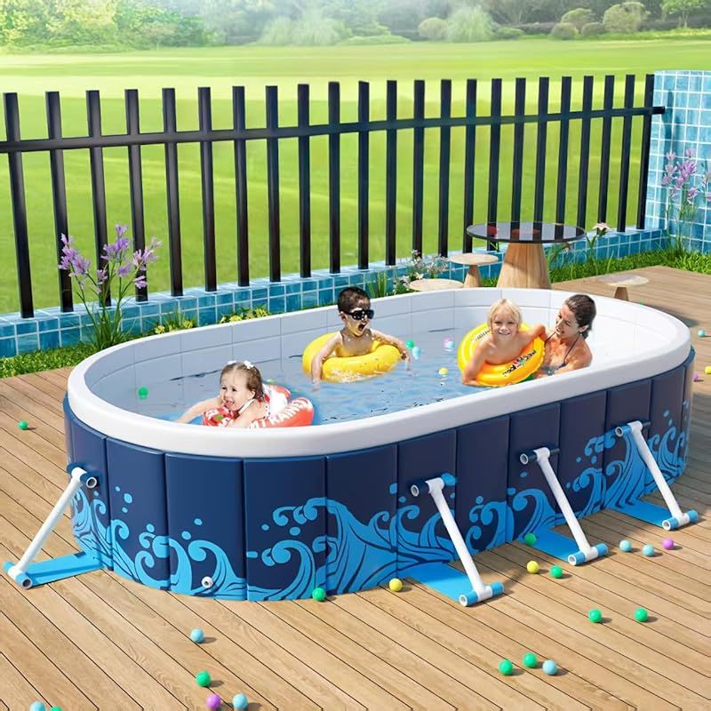 Haikawi プール 非膨張式 折り畳み家庭用プール｜空気入れ不要 耐高温 耐摩擦 安全無毒｜1秒高速開閉＆収納便利｜楕円形デザイン｜水遊び 猛暑対策対応｜屋内 アルミドラム兼用｜簡単排水機能付き サイズ160x120x47cm