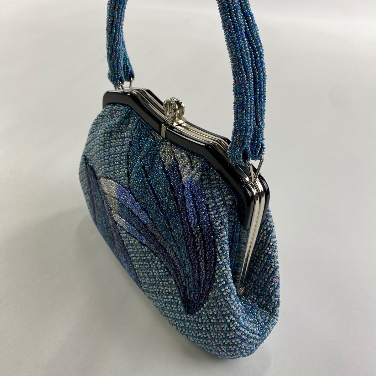 和装バッグ 優品 ビーズバッグ フォーマル 幾何学模様 斜め格子 青緑 ビーズ 和装小物