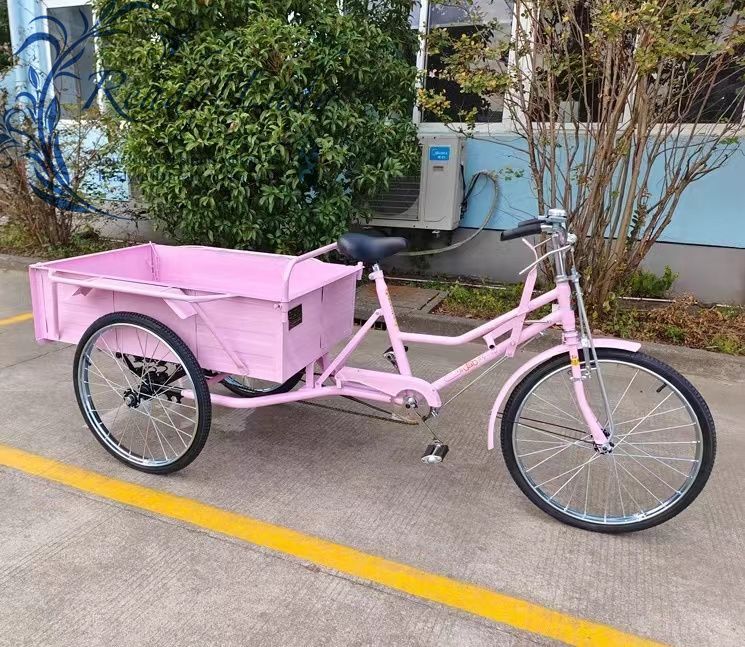 強くお勧め☆三輪自転車 大人用貨物三輪車 24インチ 載荷重80kg ダブルブレーキ 三輪車 大容量 貨物バスケット後カゴ付 ピンク - メルカリ