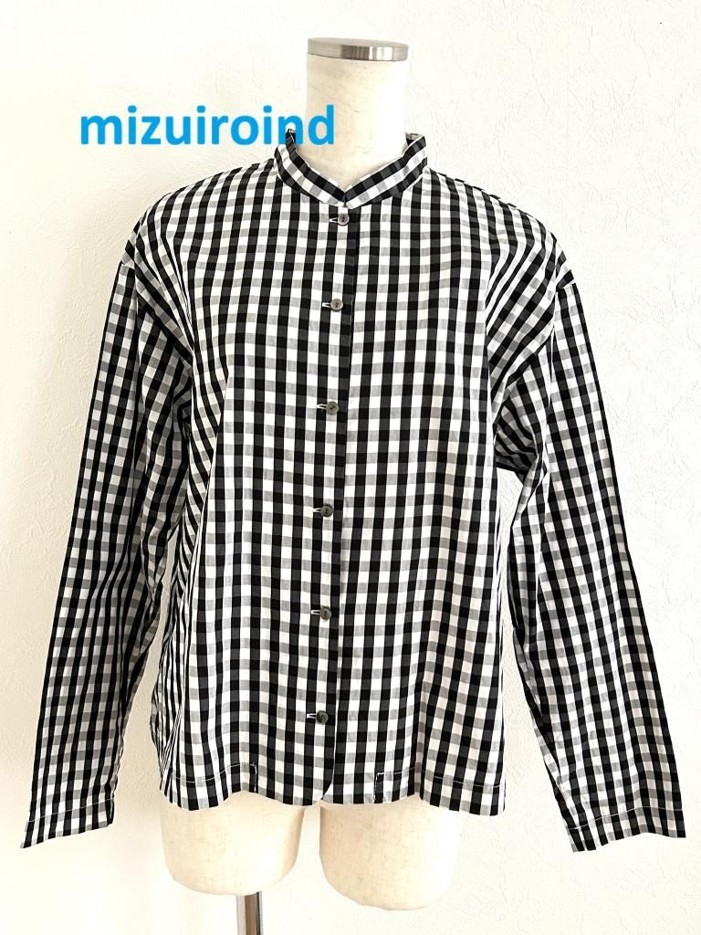 mizuiroind ミズイロインド ギンガムチェックシャツ F ブラック×ホワイト ウォッシャブル み 6458985