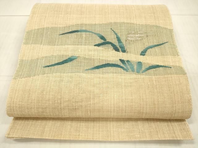 平和屋着物＊夏物 アウトレット 八寸名古屋帯 草葉文 銀糸 麻 逸品