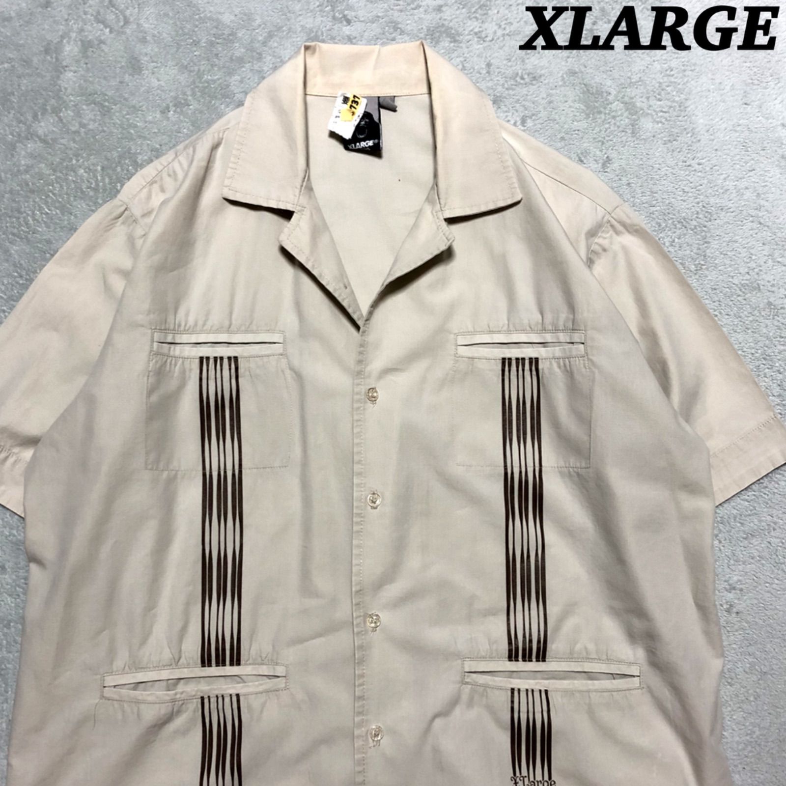 XLARGE USA製 キューバシャツ クリーニング済 メキシカンシャツ 4ポケット オープンカラー 開襟 アロハ アイボリー オフホワイト ライトベージュ 生成り アメリカ製 エクストララージ