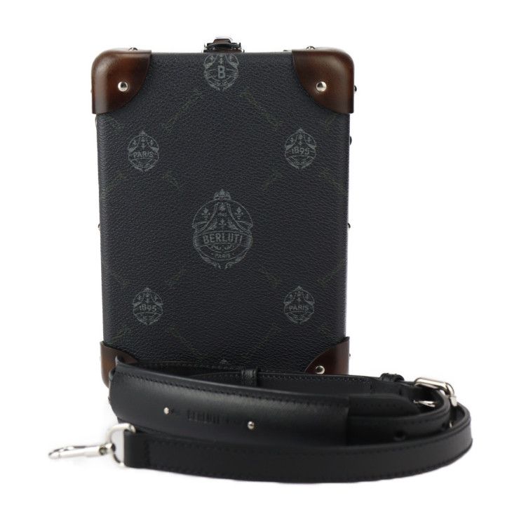 Berluti ベルルッティ メッセンジャーミニ ショルダーバッグ - PVC レザー ブラック ブラウン シルバー金具 グローブ トロッター コラボ センテナリー シグネチャー