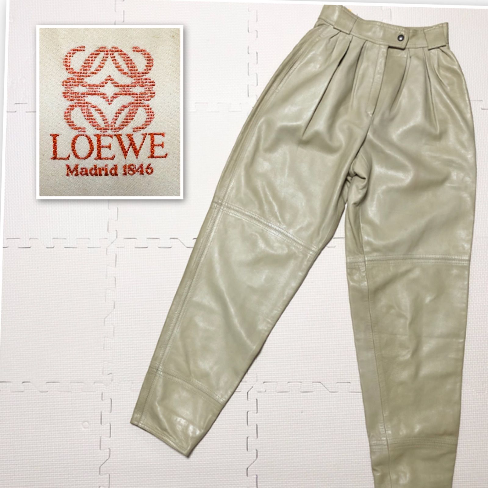 □希少□LOEWE ロエベ レザーパンツ size38(S) スペイン製 裏地あり グレージュ レディース - メルカリ