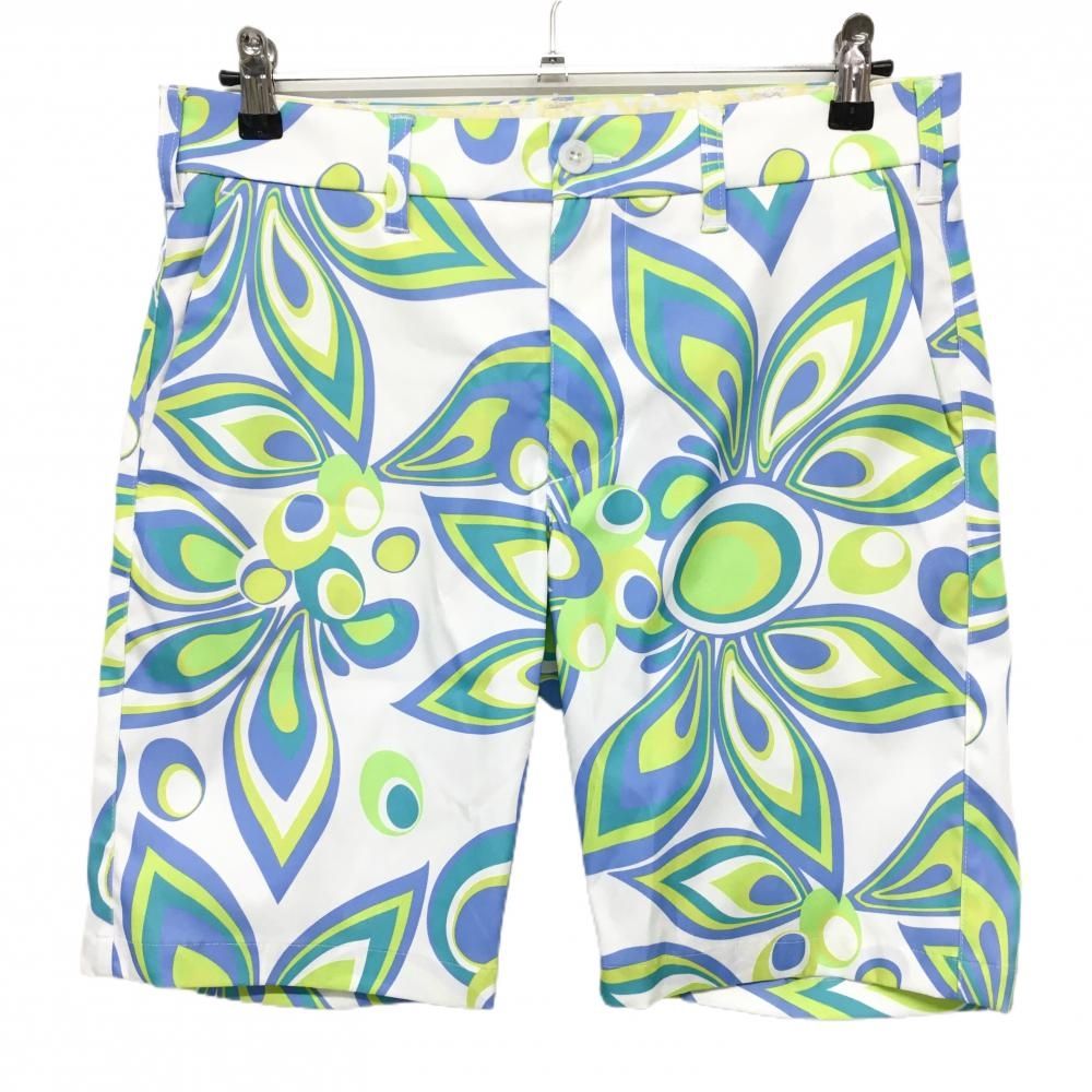 【超美品】ラウドマウス ハーフパンツ 白×ブルー×ライトグリーン シャガデリック 花柄 メンズ M ゴルフウェア LOUDMOUTH