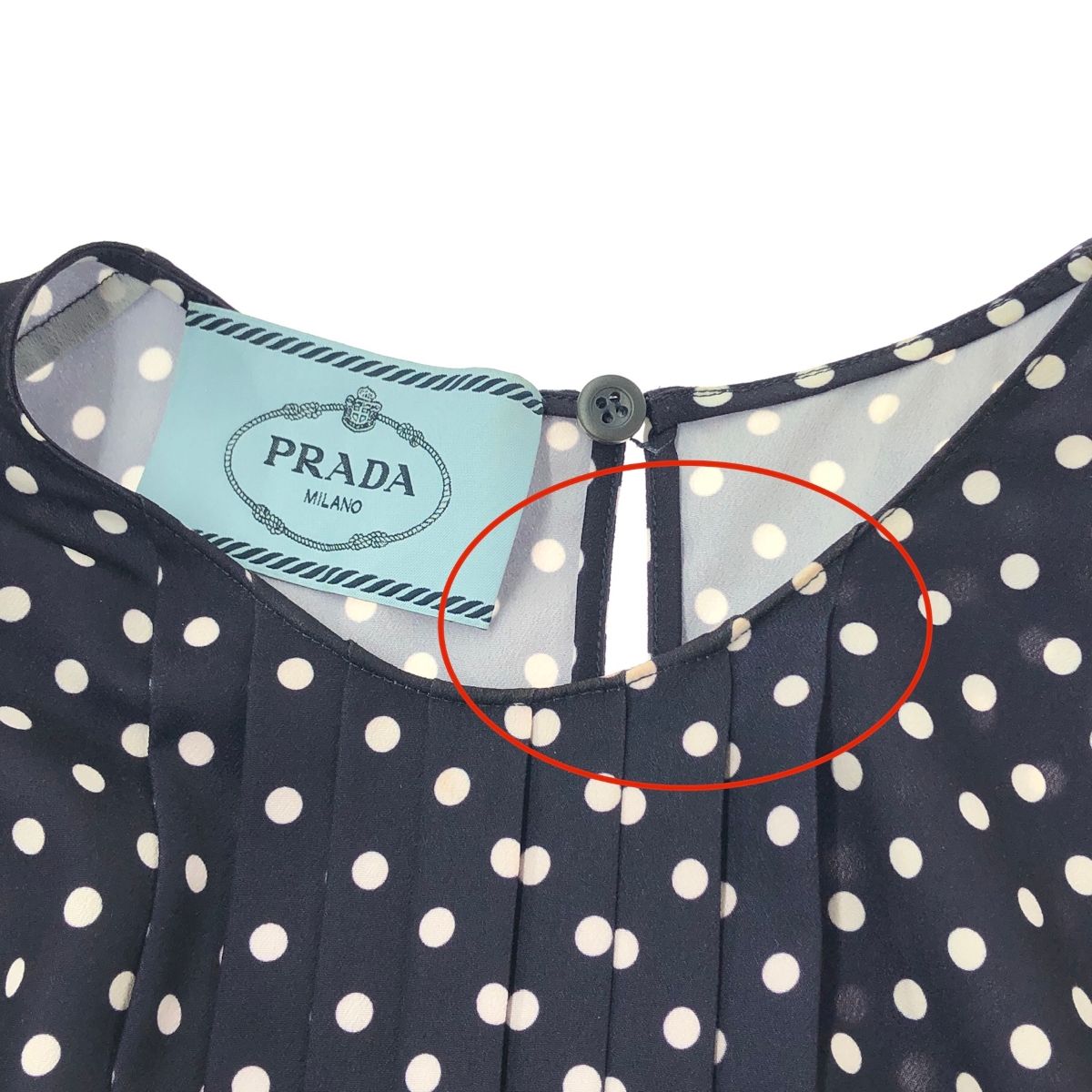 PRADA プラダ ドット柄 水玉 プリーツ 七分袖 ワンピース サイズ:36
