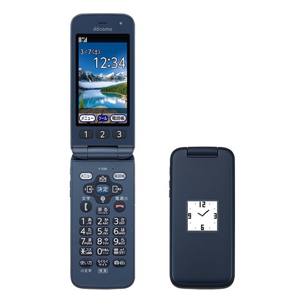 中古】 F-01M らくらくホン ネイビー SIMフリー 本体 ドコモ ほぼ新品