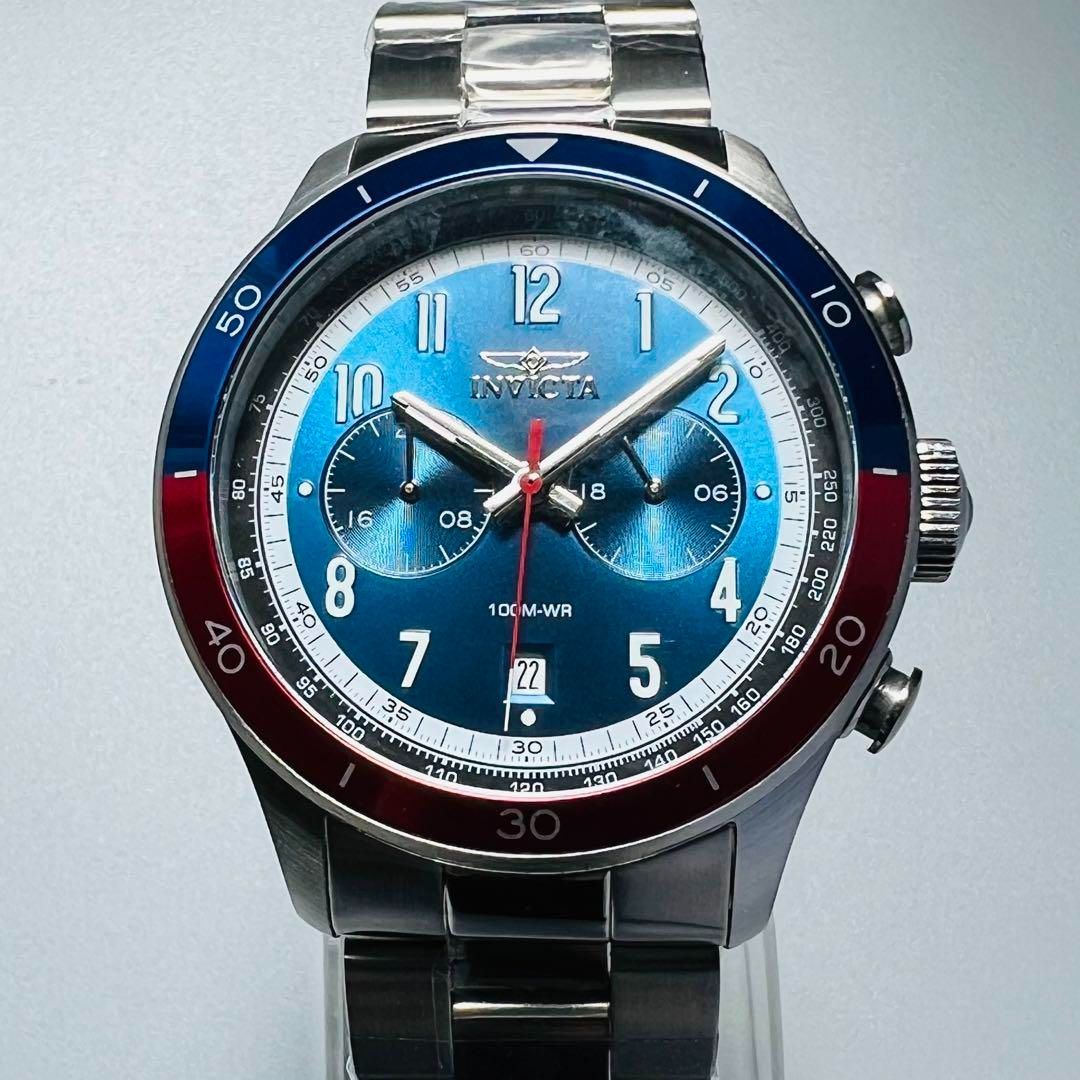 インビクタ 腕時計 メンズ ブルー レッド 新品 電池式 クロノグラフ 赤 