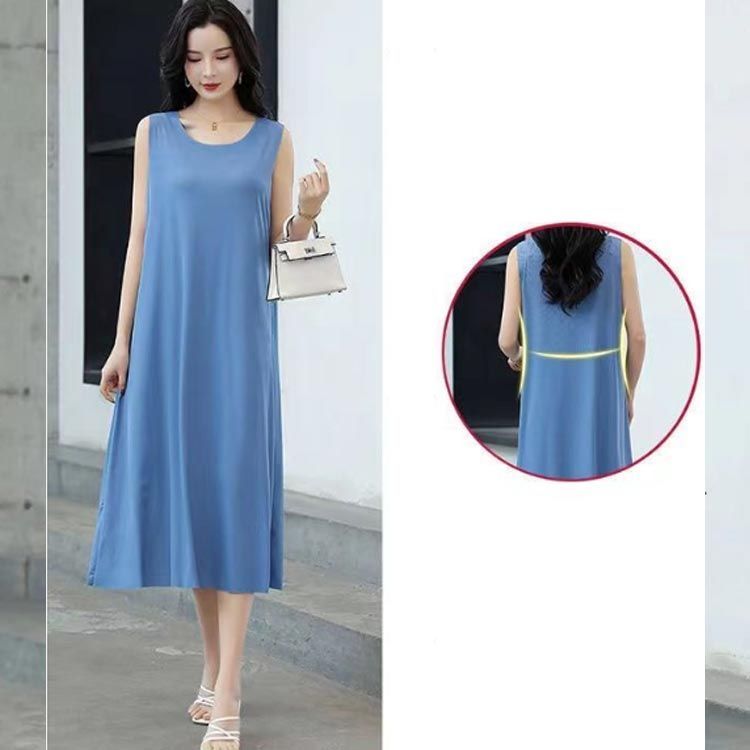tank dress 水色 ノースリーブ ロングワンピース　新品タグ付き ノースリーブ 淡水パールボタン ゆったりロングワンピース