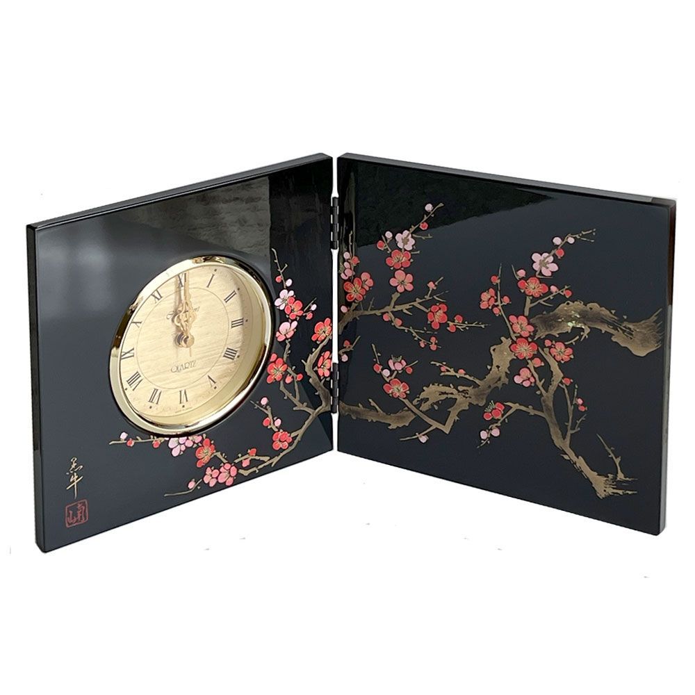 海外の方へのお土産に最適 ！】贈る漆器の屏風時計 木製 蒔絵（ まきえ