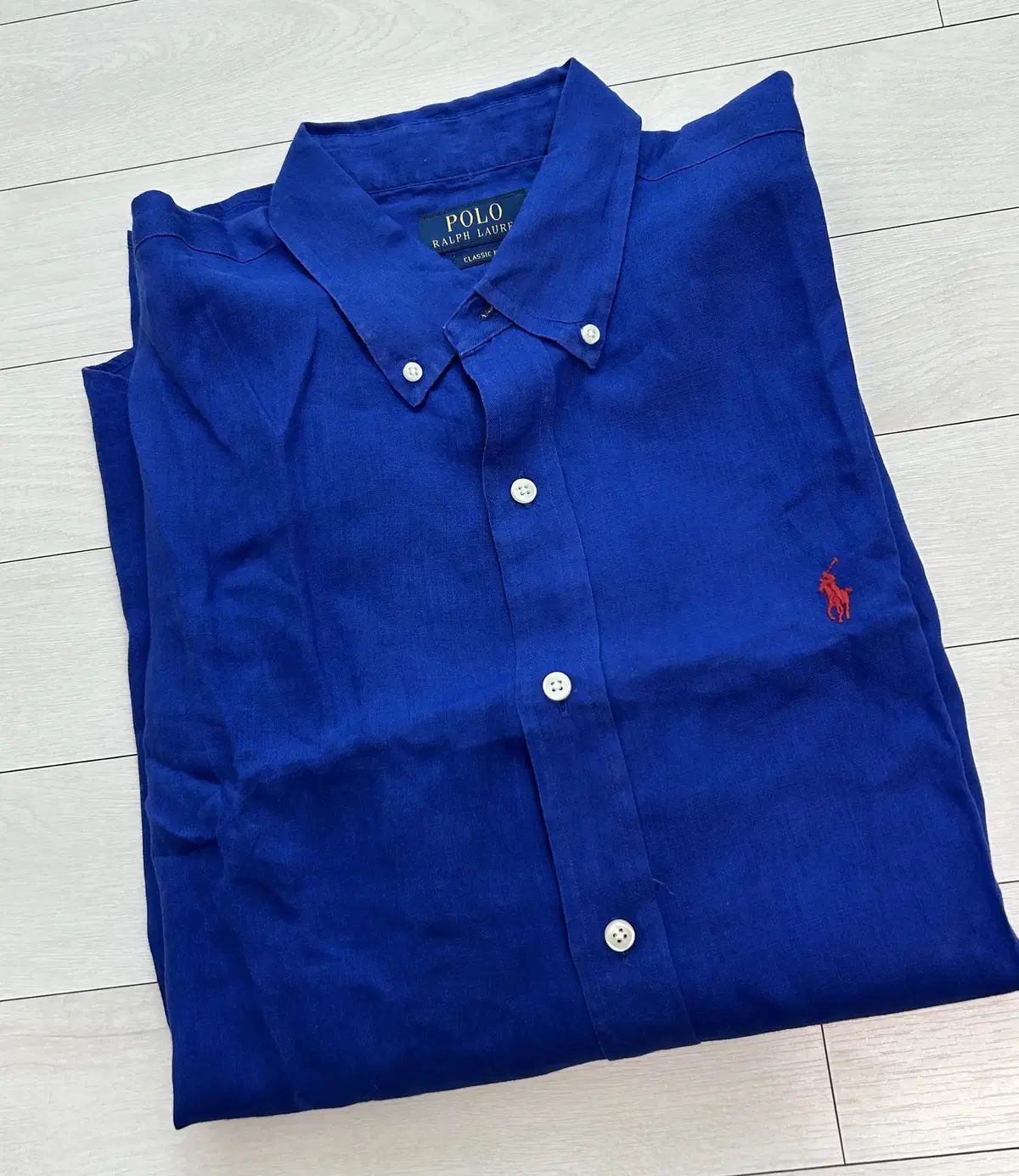 ポロ Ralph Lauren ラルフローレン 長袖 リネン シャツ 青 クラシック L サイズ