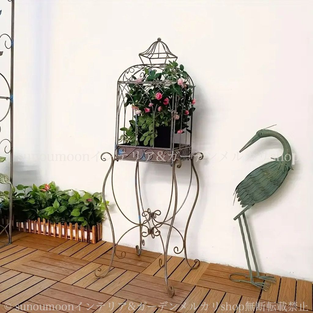 プランタースタンド ヴィンテージ調 鳥かご メタル ホワイト グリーン ブロンズ 白 緑 茶色 スタンド フラワースタンド ガーデニング 雑貨 ガーデン雑貨 ガーデンインテリア ガーデン インテリア 庭の装飾 お洒落 おしゃれ 4-7