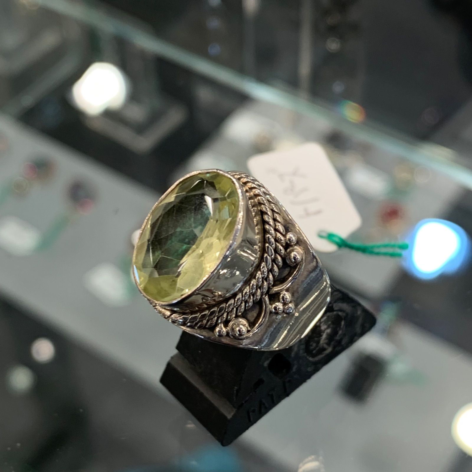 シルバーリング シトリン 天然石 ダイヤモンドカット ハンドメイド