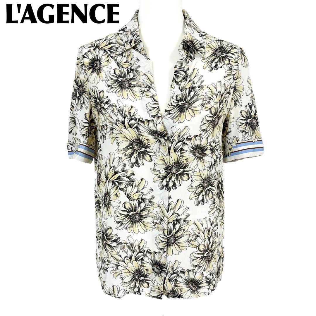 ラジャンス 半袖ブラウス シャツ シルク 2 花柄 アイボリー