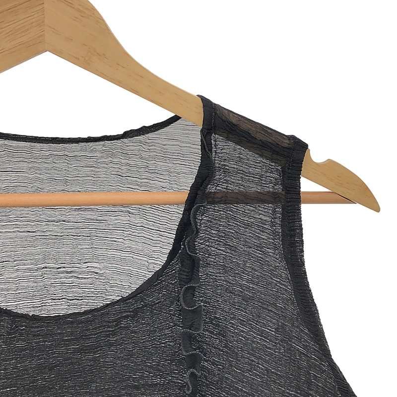 【美品】  me ISSEY MIYAKE / ミーイッセイミヤケ | シースルークレープ ノースリーブトップス | ブラック | レディース 美品】 me ISSEY MIYAKE / ミーイッセイミヤケ | シースルークレープ