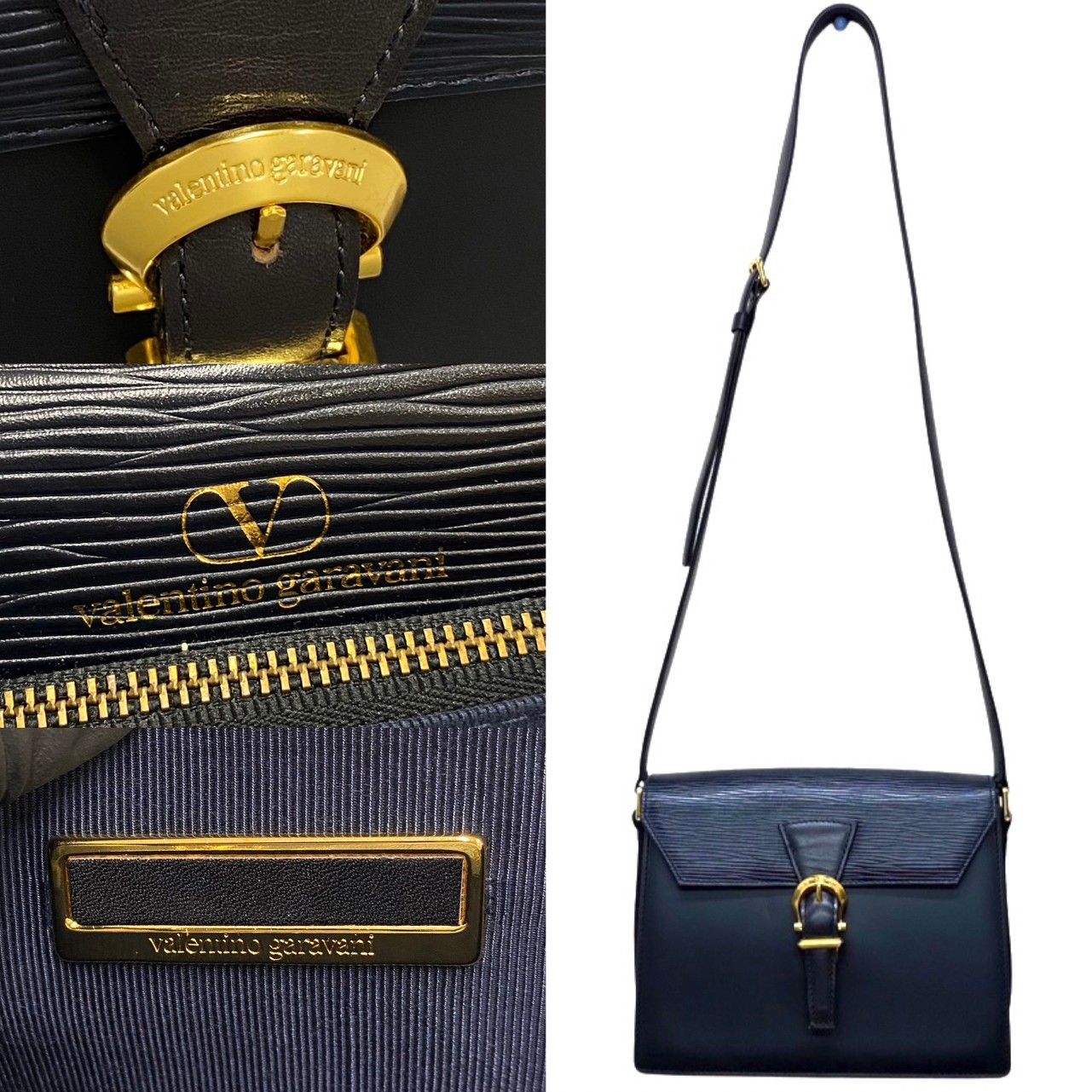 極 美品 VALENTINO ヴァレンティノ ロゴ ベルト金具 エピレザー 本革