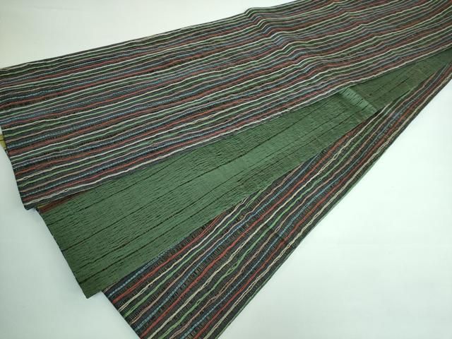 平和屋本店■極上　本場筑前博多織　草木染　手織工房　染匠：小森久　両面　全通柄袋帯　よろけ縞　間道　金糸　逸品　DZAA5196kh5 平和屋本店□極上 本場筑前博多織 草木染 手織工房 染匠：小森久 両面