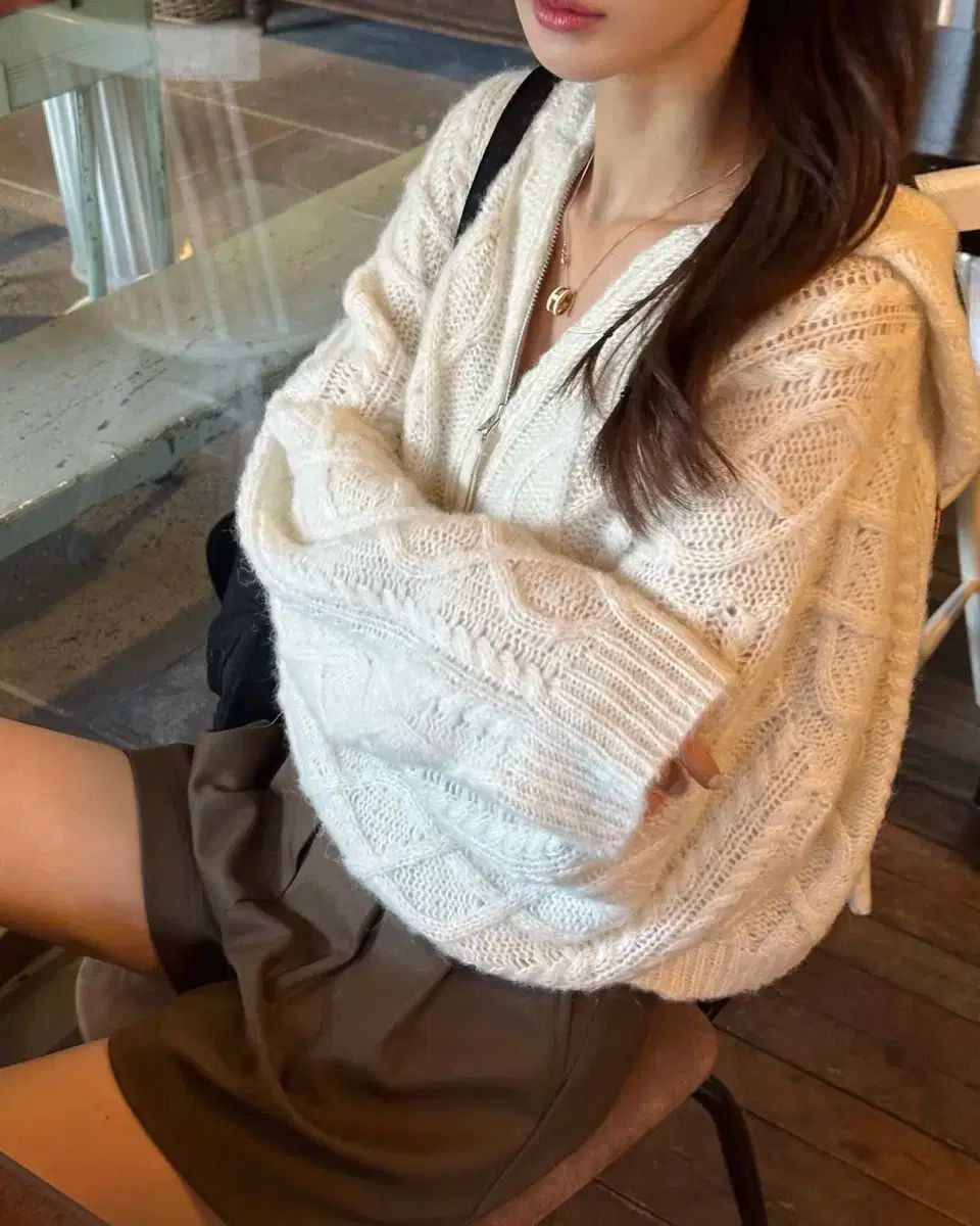 mimiwor ベビーアルパカ ジップアップパーカー フード付き クリーム