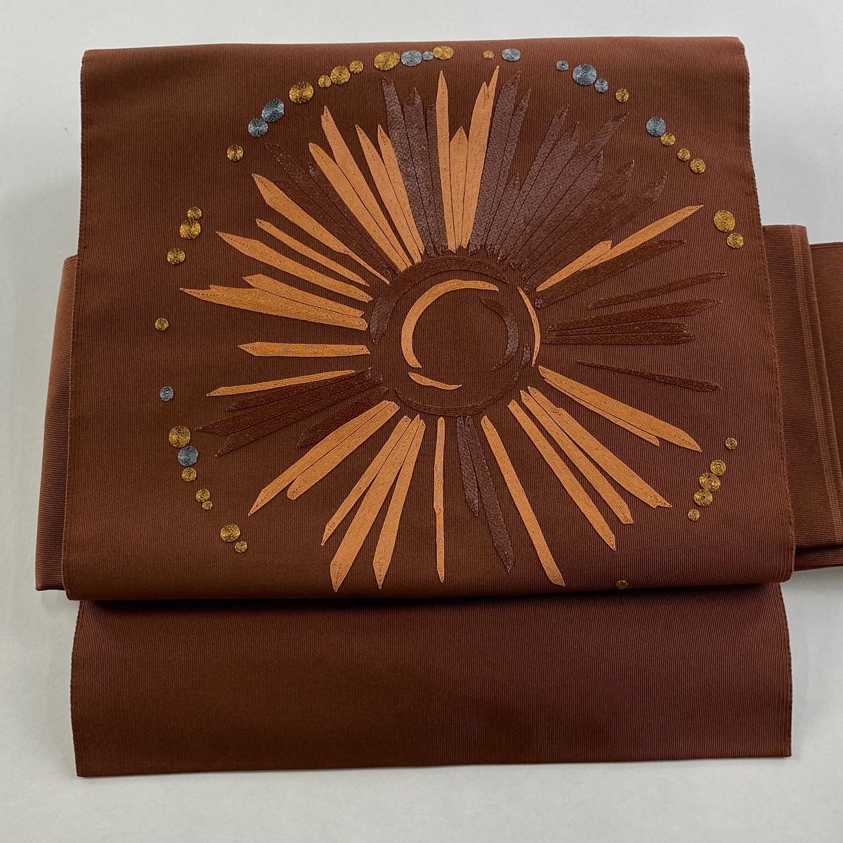 付け帯 秀品 作り帯 花 金糸 茶色 正絹