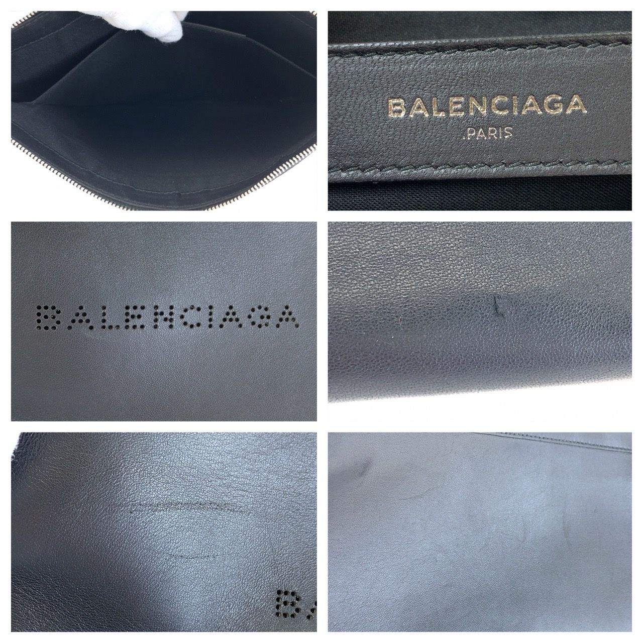 BALENCIAGA バレンシアガ ネイビークリップM ブラック レザー クラッチバッグ セカンドバッグ メンズ 400646