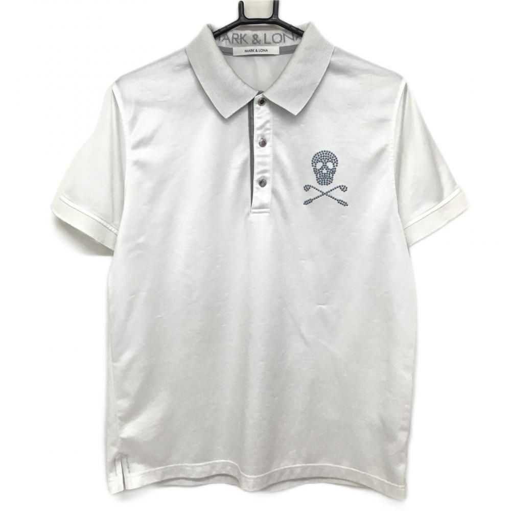 マークアンドロナ 半袖ポロシャツ 白 スカル 襟裏グレー メンズ XL