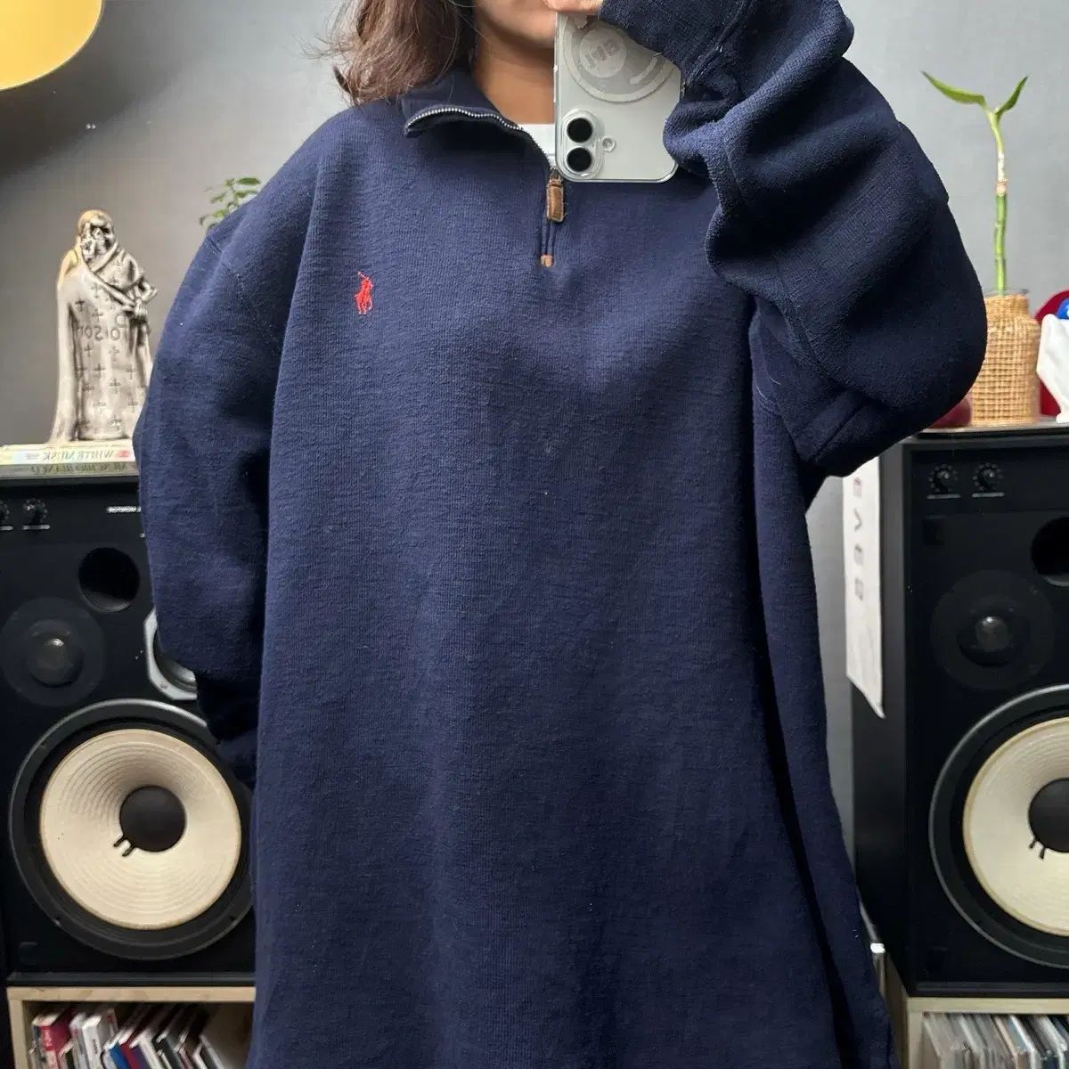 ポロラルフローレン ネイビー ハーフジップアップ ニット LAUREN 