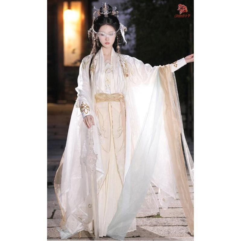 人気 華やか 漢服 チャイナ服 レディース 中華衣裳 皇后 貴妃 中国古代服装 中華ドラマ 時代劇 コスチューム 白に金色な刺繍 鳳凰 翼 蓮 ハロウィン BJ0920ML