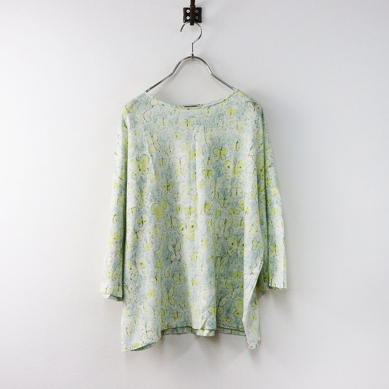 ミナペルホネン mina perhonen memoria リネン ワイドシルエット プルオーバーカットソー 38 イエロー 蝶々 2400014544695