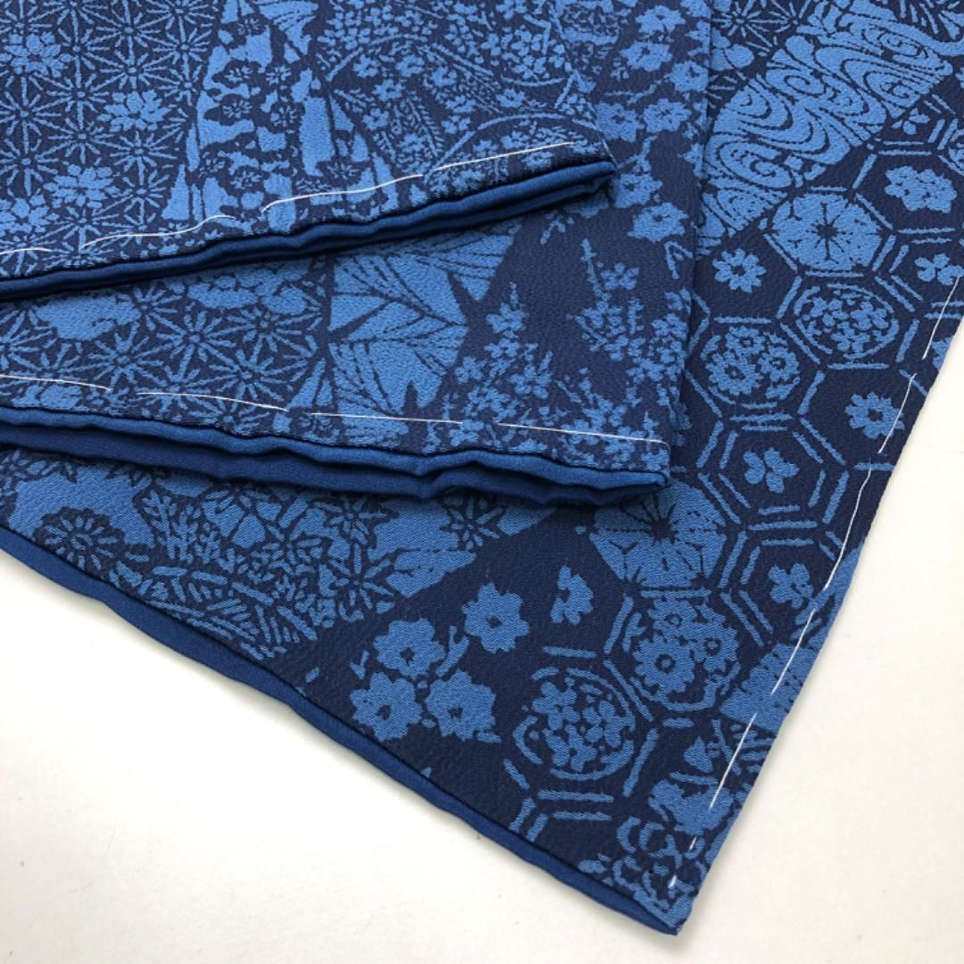 小紋 徳島県伝統技法工芸士 香川京美 藍染 型染 花模様 しつけ糸 K