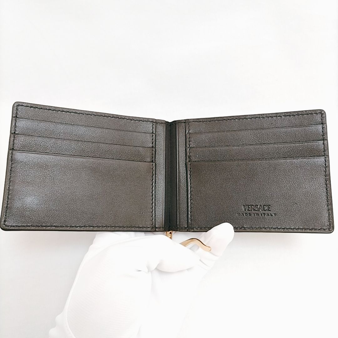 【新品未使用】VERSACE マネークリップ メドゥーサ ビギー 二つ折財布カーフレザー100%