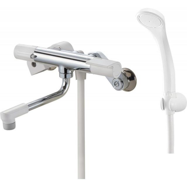 SANEI サーモシャワー混合栓 ホース1.6 節水シャワー 断熱ボディ SK1811K 寒冷地用 ホワイト シャワーヘッド 節水 熱帯防止 シンプル