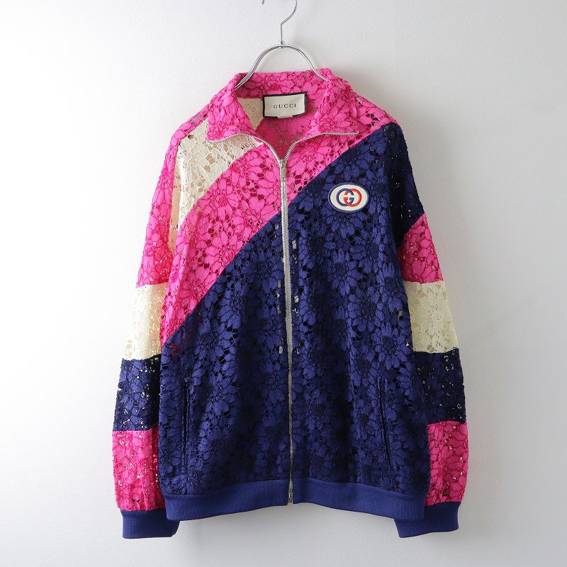 グッチ　総レース　ジャケット 美品 グッチ GUCCI Lace Interlocking GG Patch Track Jacket 総